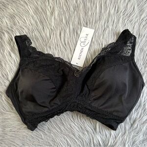 Rhonda Shear Wirefree Bralette‎ Womens Size 3X Black Floral Lace Wireless…